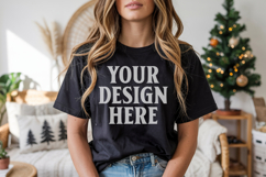 Bella Canvas 3001 Black Christmas Shirt Mockup, Trandy Mocku Product Image 1