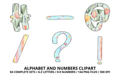 Baby Shower Watercolor Alphabet and Numbers Clipart PNG Product Image 6