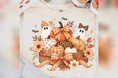 Cute Ghost Pumpkin PNG, Gingham Bow Fall PNG, Leopard Pumpki Product Image 1