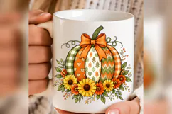 Patchwork Pumpkin PNG, Sunflower Fall Design, Rustic Autumn Product Image 5