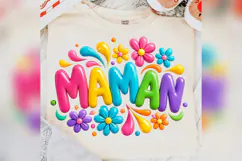 Maman Floral PNG, Colorful Mom Design, Retro Bubble Letter Product Image 4