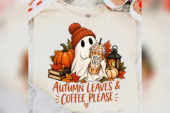 Autumn Leaves Coffee Ghost PNG, Cute Fall Pumpkin Mug Design Product Image 4
