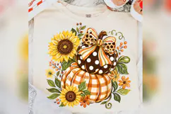 Leopard Bow Pumpkin PNG, Sunflower Fall Pumpkin, Gingham Product Image 3