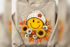 Fall Smiley Face PNG, Cozy Autumn Beanie PNG, Sunflower Product Image 3