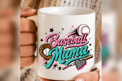 Baseball Mama PNG, Pink Teal Baseball Mom Design, Leopard Product Image 4