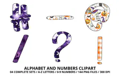 Halloween Alphabet Clipart PNG, watercolor letters doodle Product Image 6