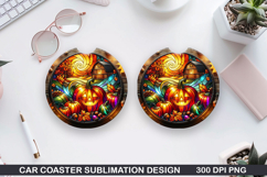 Pumpkin Car Coaster Sublimation| Halloween Coaster PNG Product Image 1