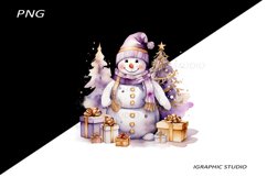 Purple Snowman Clipart, Gold and Purple Chistmas Clipart Product Image 1