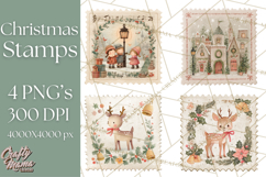 Vintage Christmas Stamp Clipart PNG Watercolor Product Image 1