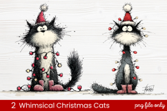 2 Whimsical Christmas Cats Clipart | Cute Holiday Cat PNG Product Image 1