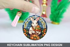 Bunny Round Keychain, Bunny Flowers Keychain Design Product Image 1