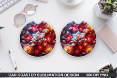 Roses Car Coaster Sublimation| Christmas Coaster PNG Design Product Image 1