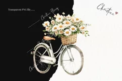 Watercolor Vintage Bike Daisies Clipart | Watercolor Flower Product Image 2