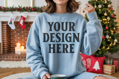 Comfort Colors 1566 Lagoon Blue Sweatshirt Mockup Real Model Product Image 1
