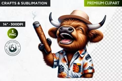 Cuban Highland cow Clipart, summer Highland calf, cigar PNG Product Image 1
