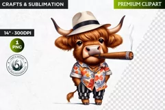 Cuban Highland cow Clipart, summer Highland calf, cigar PNG Product Image 1