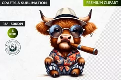 Cuban Highland cow Clipart, summer Highland calf, cigar PNG Product Image 1