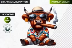 Cuban Highland cow Clipart, summer Highland calf, cigar PNG Product Image 1