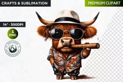 Cuban Highland cow Clipart, summer Highland calf, cigar PNG Product Image 1