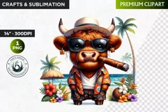 Cuban Highland cow Clipart, summer Highland calf, cigar PNG Product Image 1