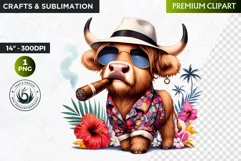 Cuban Highland cow Clipart, summer Highland calf, cigar PNG Product Image 1