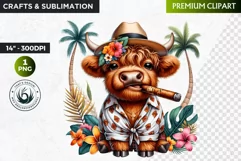 Cuban Highland cow Clipart, summer Highland calf, cigar PNG Product Image 1