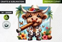 Cuban Highland cow Clipart, summer Highland calf, cigar PNG Product Image 1
