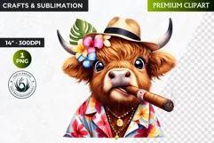Cuban Highland cow Clipart, summer Highland calf, cigar PNG Product Image 1
