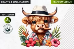 Cuban Highland cow Clipart, summer Highland calf, cigar PNG Product Image 1