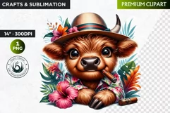 Cuban Highland cow Clipart, summer Highland calf, cigar PNG Product Image 1