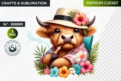 Cuban Highland cow Clipart, summer Highland calf, cigar PNG Product Image 1