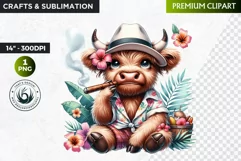 Cuban Highland cow Clipart, summer Highland calf, cigar PNG Product Image 1
