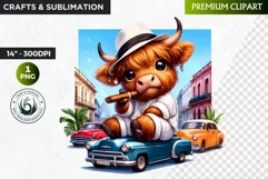 Cuban Highland cow Clipart, summer Highland calf, cigar PNG Product Image 1