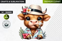 Cuban Highland cow Clipart, summer Highland calf, cigar PNG Product Image 1