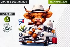 Cuban Highland cow Clipart, summer Highland calf, cigar PNG Product Image 1