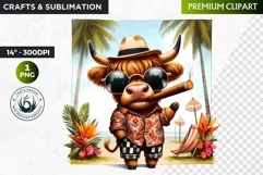 Cuban Highland cow Clipart, summer Highland calf, cigar PNG Product Image 1