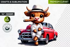 Cuban Highland cow Clipart, summer Highland calf, cigar PNG Product Image 1