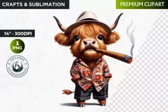 Cuban Highland cow Clipart, summer Highland calf, cigar PNG Product Image 1