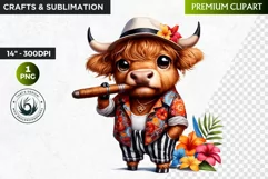 Cuban Highland cow Clipart, summer Highland calf, cigar PNG Product Image 1