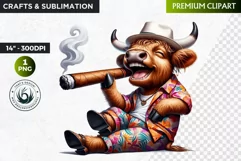 Cuban Highland cow Clipart, summer Highland calf, cigar PNG Product Image 1