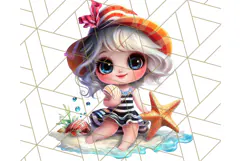 Chibi Summer Girls Clipart PNG, Bright Kawaii Summer Art Product Image 2