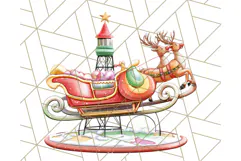 Santa Sleigh Ride Clipart PNG, Flying Reindeer Christmas Art Product Image 2
