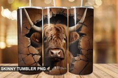 3D Highland Cow Cracked Hole PNG Tumbler Design Product Image 1