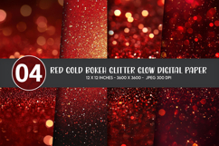 Red Gold Bokeh Glitter Glow Digital Paper Product Image 1