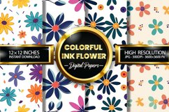 Colorful Ink Flower Digital Papers - 04 Variations Product Image 1
