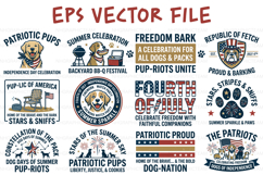 Patriotic Dog 4th of July Funny Badge Bundle T-Shirt EPS Set Product Image 1