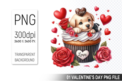 Cupcake With Dog, Valentine&#039;s Day Clipart PNG File Product Image 1