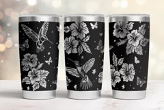 20oz Tumbler laser svg wrap|Hummingbird and Hibiscus Flowers Product Image 1