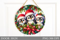 Christmas Penguin Door Sign. Christmas Door Sign Sublimation Product Image 1