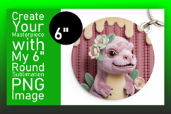 Lovely Keychain Round Design PNG , Cute Dino Product Image 1